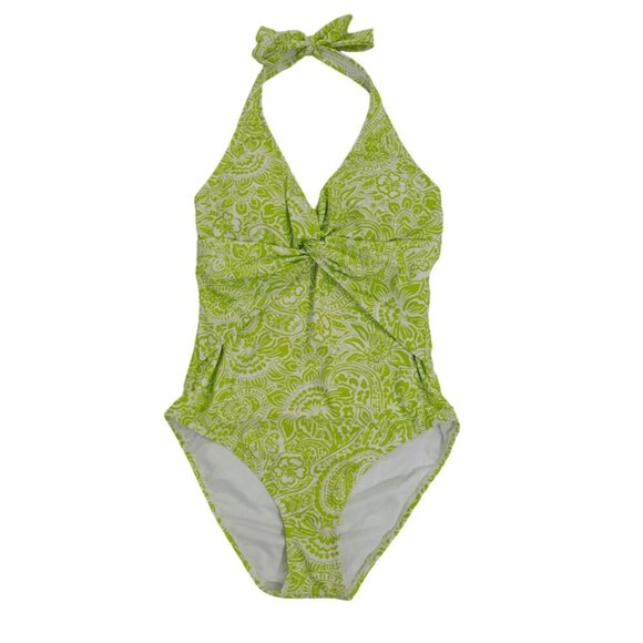 Ellen Tracy Womens Halter One-Piece Swimsuit Green Paisley Print Size 8, NWT. - Picture 5 of 7